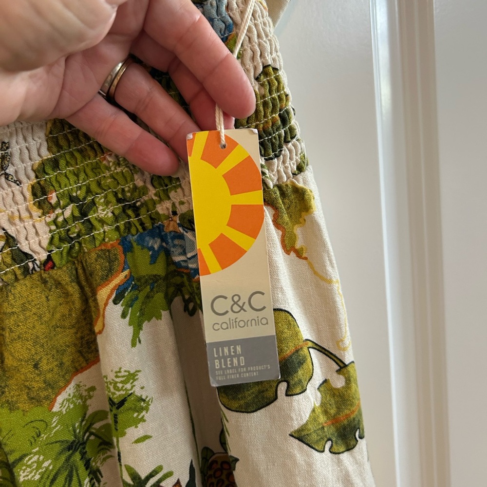 NWT C&C California Lush Green and Cream tropical midi dress - Picture 7 of 8